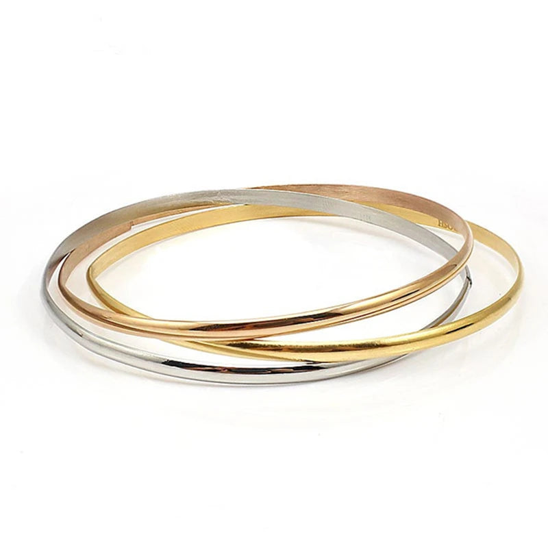 3 Colors Smooth Fashion Wedding Bangle 3pcs/set Silver Gold and Rose Gold Color Simple Wiring Bracelet Wristband Wire Bangles