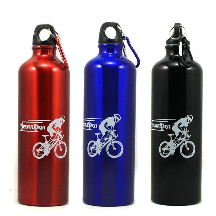 Portable Bicycle Pattern Mountain Bike Aluminum Alloy Water Bottlecycling Sports Bottle with Carabiner