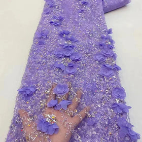 Bridal 3D Beaded Sequins Lace Embroidery Eco-Friendly 5 Yards for Wedding Dresses with Floral Pattern and Fast Delivery