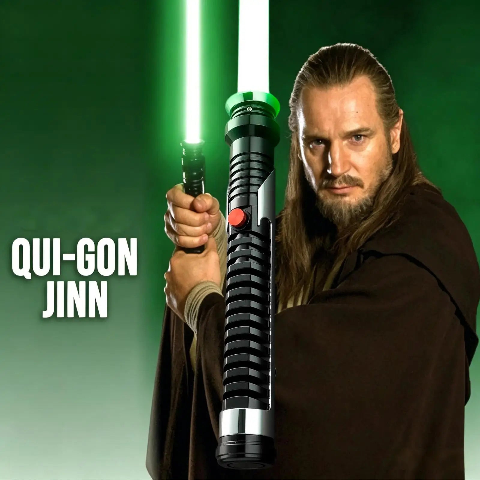 Qui-Gon Jinn FX Jedi Master LED Neopixel Lightsaber Toy Green Blade Flashing Effect Teenagers Phantom Menace Light-Up Glow Stick