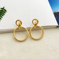 HOVANCI Fashion Geometric Hollow Out Circle Round Hoop Earrings Vintage Gold Plated Double Circle Huggie Earrings