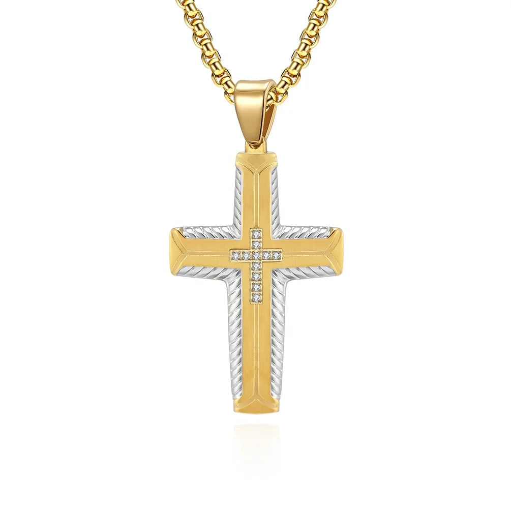 Customized Faith 18K Gold Plated Stainless Steel Jewelry Cross Ethiopian Chain Necklace Pendant for Men