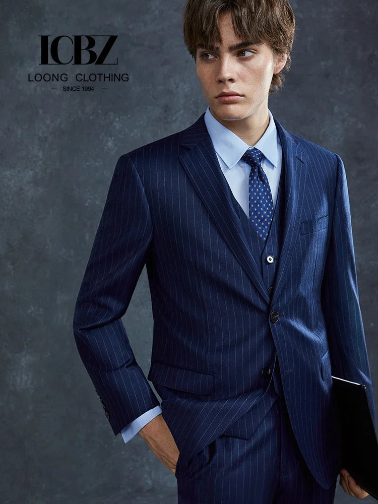 LCBZ Mens Business Slim Fit Three Piece Suit High Quality Professional Formal Wear Wedding Groom Suit Set