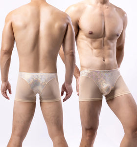 King Mcgreen Star Men Metallic Shiny Low Rise See-Through Shorts Elastic Waistband Underpants Underwear Pool Party Clubwear