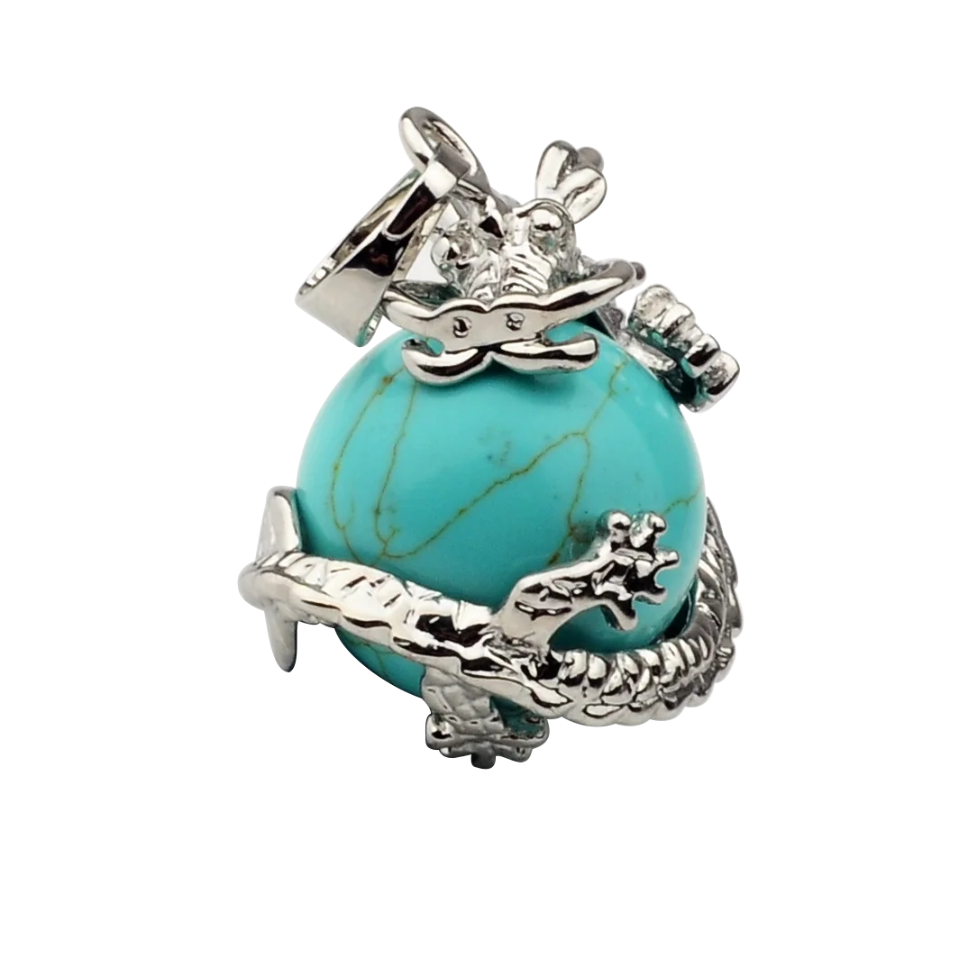 Natural Gemstone Dragon Round Ball Keychain Reiki Chakra Healing Pendant for Necklace Earrings Jewelry Making Crafts Design