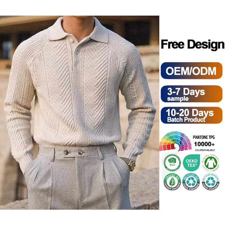 Wholesale Fashion Autumn Winter Warm Sweater Men's Casual Knitwear Lapel POLO Shirt Collar Fit Pullover Sweater