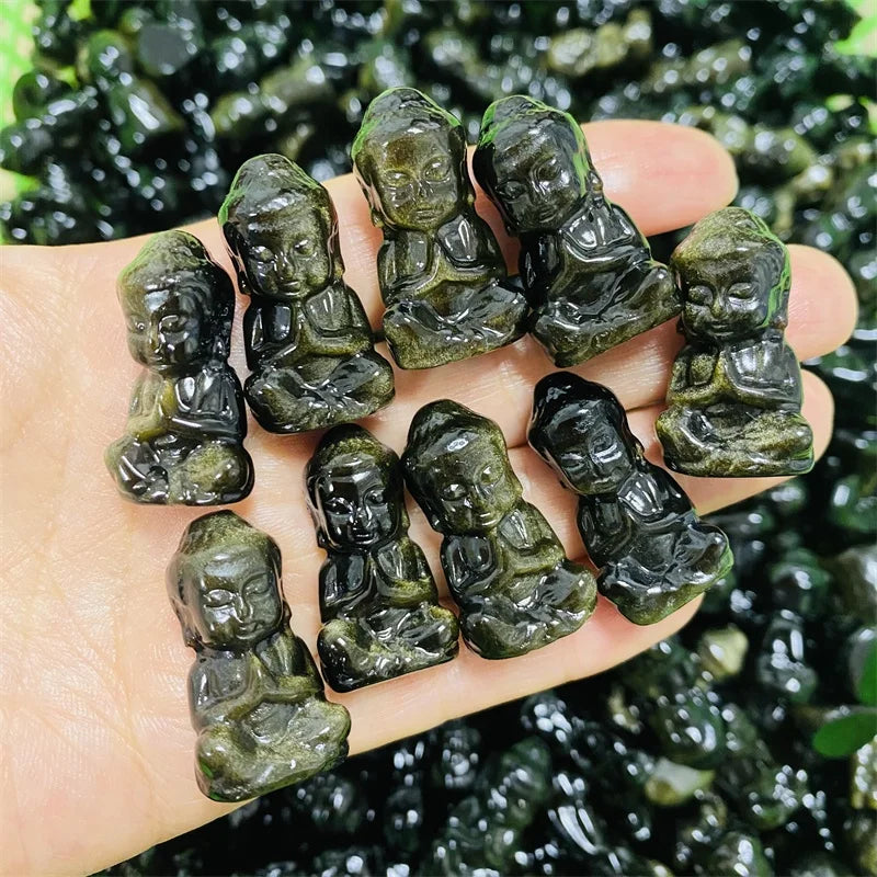 Wholesale 3cm natural crystal mini carving buddha gold obsidian mini buddha