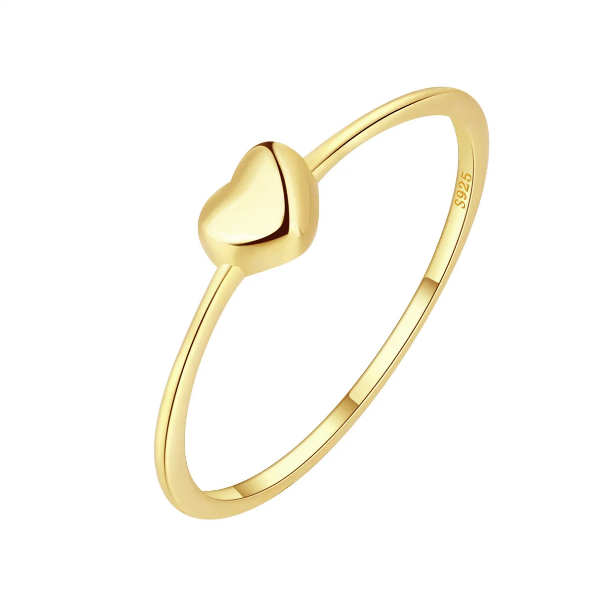 Luxury Pure 14k Yellow Gold Plated S925 Sterling Silver Heart Shaped Finger Ring for Women