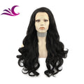 Celebrity Natural Black Color Japanese Fiber Heat Resistant Pre-plucked Lace Front Wig Synthetic Hair Volume Lace Wig