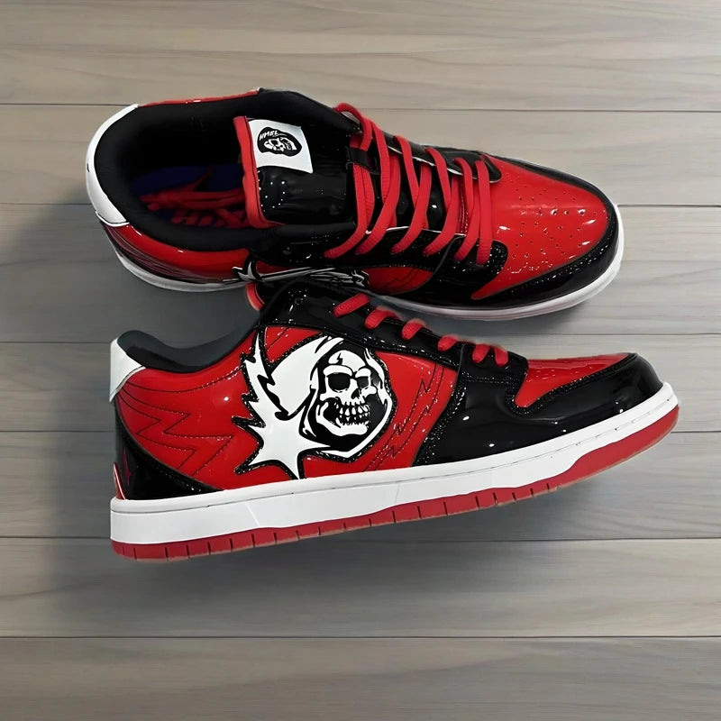 In Stocks Top Quality Designer Fashion Brands Shoes Comfortable Lace-up Women Men's Red Black Patent Leather Sneakers