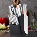 15-Piece Kitchen Knife Set High-Carbon Stainless Steel Blades and Handles 6pcs Steak Knives Black Wood Block Ergonomic