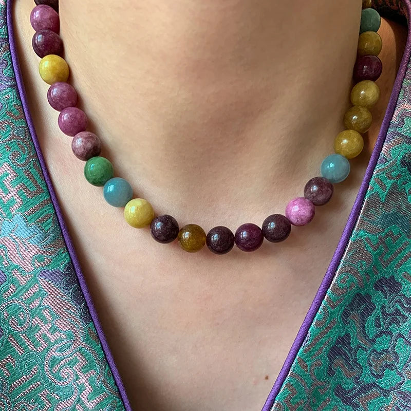 Light Luxury Premium Colorful Natural Stone 10mm Bead Necklaces for Women Jewelry Gifts Customized