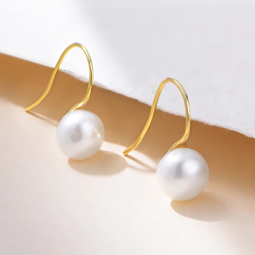 S925 Sterling Silver Natural Freshwater Pearl Earrings for Women Minimalist 14K Gold Plated Dainty Pearl Hook Earrings
