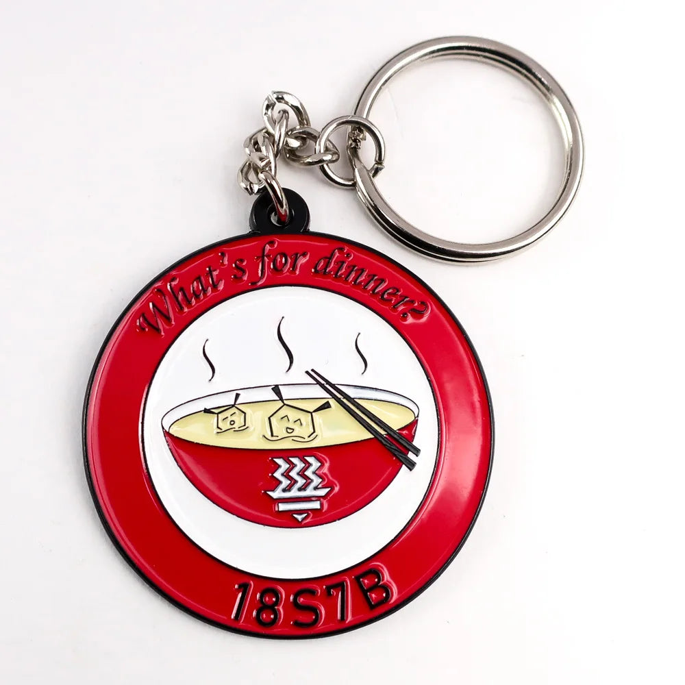 Personalized Custom Cute Cheap Keyrings Gift Round Metal Enamel Logo Food Cup Noodles Bowl Key Chain Keychain  Souvenir Gifts
