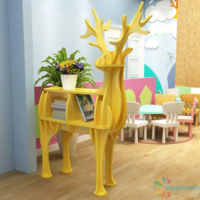 Chiquitos Modern Nordic Style Original Wood Color Deer Shape Shelving Bookshelves for Home Office Living Room Kindergarten