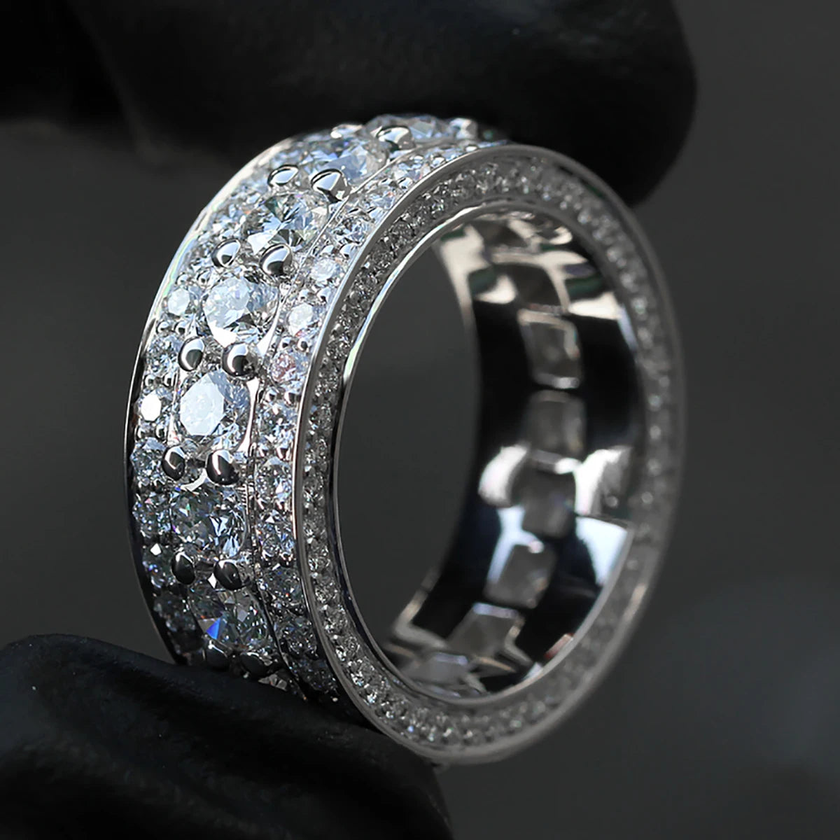 CAOSHI Simple Full Pave Imitated Diamond Eternity Band Rings for Engagement Wedding Fashion Jewelry Silver Plated CZ Rings Women