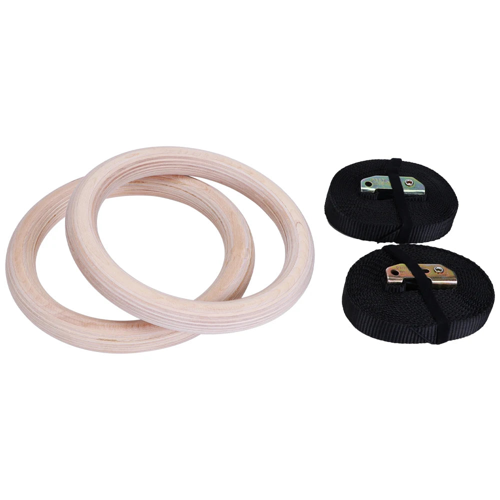 Adjustable Wood Hangboard Rings for Gymnastics and Rock Climbing Featuring Cam Buckle