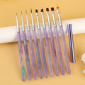 Nails Tools Plastic Clear Purple Violet Handle Gel Paint Acrylic Liner Drawing Function Pen Custom Nail Art Brushes