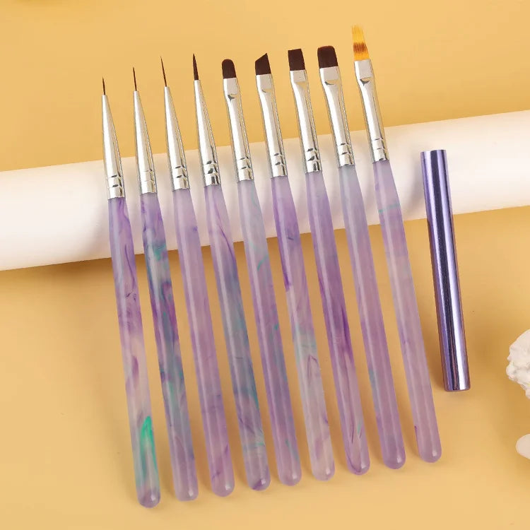 Nails Tools Plastic Clear Purple Violet Handle Gel Paint Acrylic Liner Drawing Function Pen Custom Nail Art Brushes