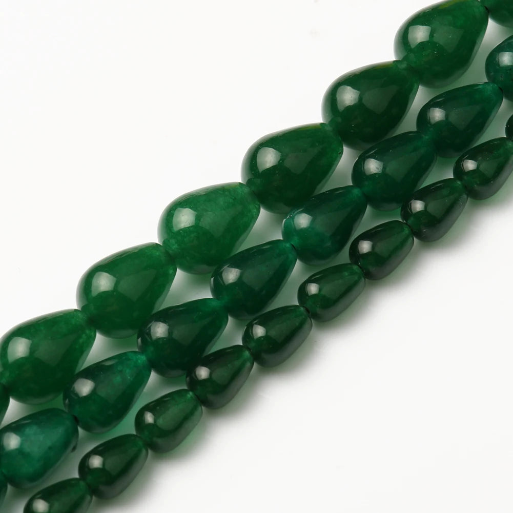 Wholesale Natural Semi Gemstone Loose 8*12mm/10*14mm Water Drop Shape Dark Green Jade Stone Beads for Jewelry Making
