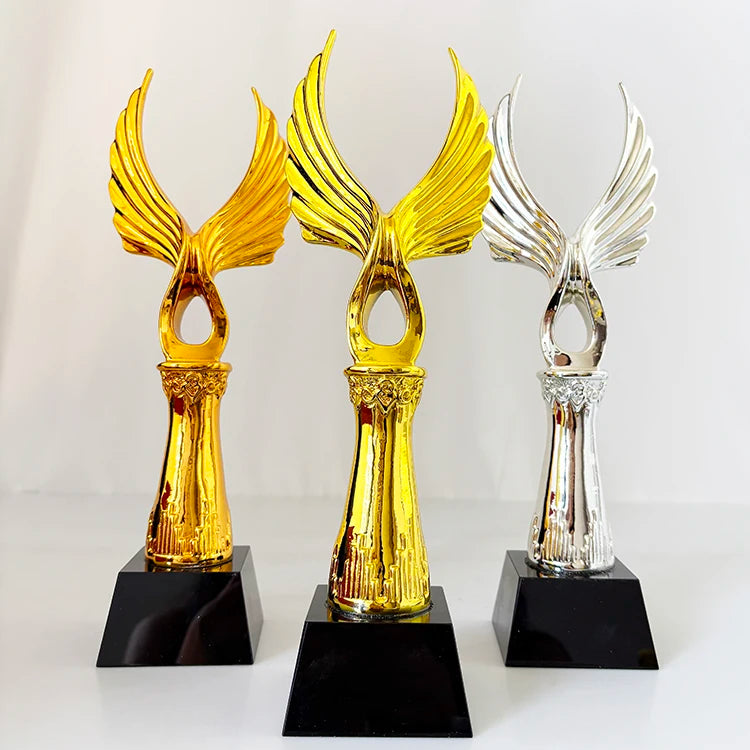28cm Height Gold Silver Bronze Resin Angel Wing Crystal Plaque Crystal Trophy Award MH-NJ0383