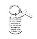 Be Strong and Courageous Pendant Cross Charm Inspirational Bible Verse Keychain Christian Religious Gift Keyring
