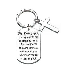 Be Strong and Courageous Pendant Cross Charm Inspirational Bible Verse Keychain Christian Religious Gift Keyring