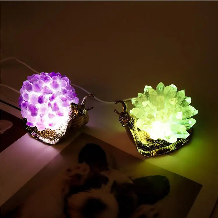 Natural Handmade Crystal Crafts Usb Crystal Lamp Amethyst Cluster Snail Lamp for Home Decoration