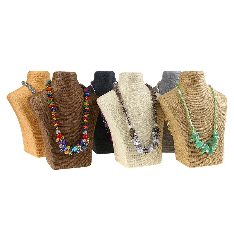 Winded Rope Straw Mat Small Model Chest Model Portrait  Neck Hemp Rope Head Jewelry Rack Jewelry Necklace Display  Props Wholesa