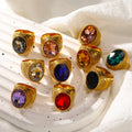 Fine Jewelry Classic Stainless Steel 18K Gold Plating Rings for Women Crystal Stone Ring Diamond Jewelry