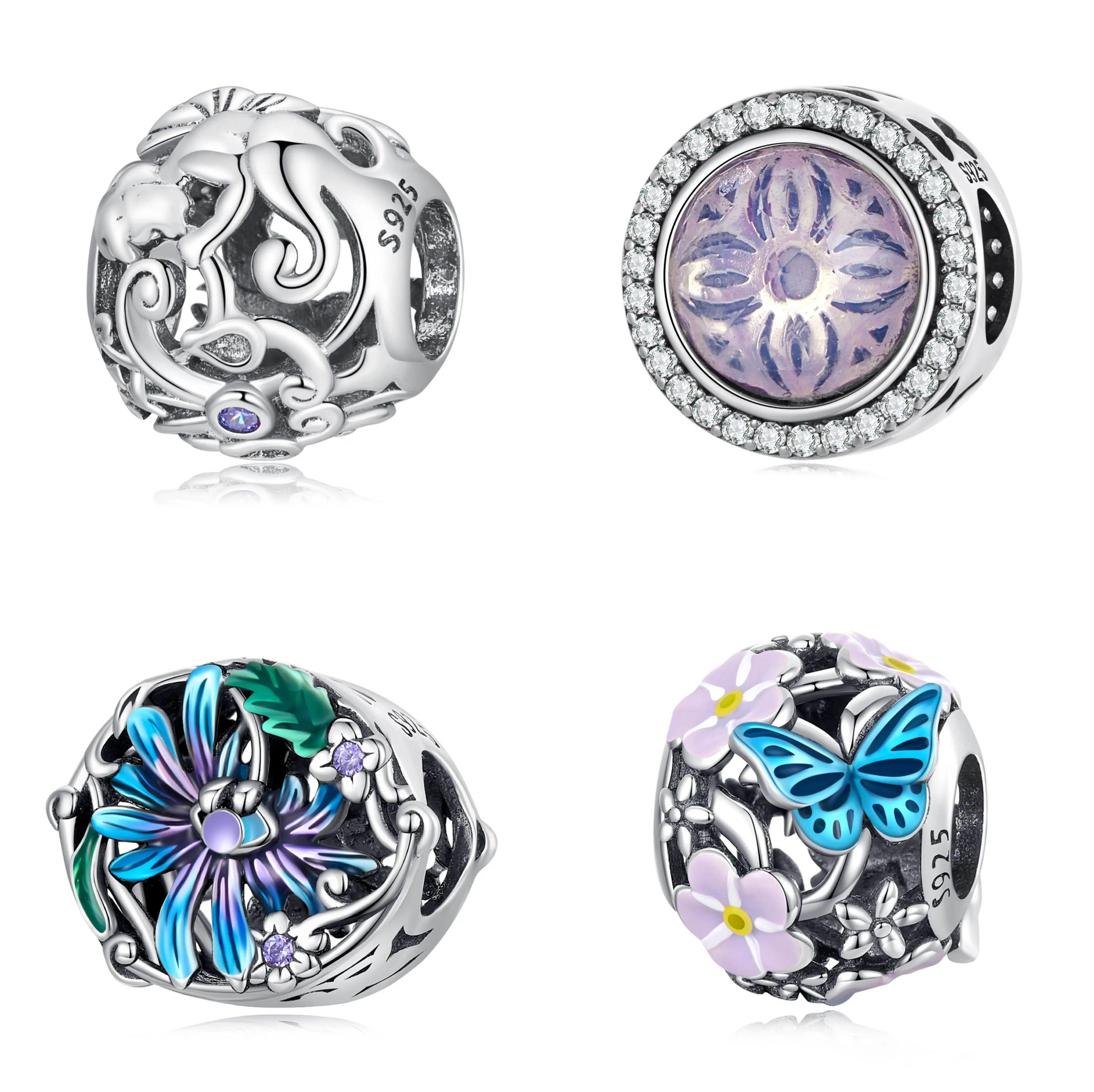 Ethical Enamel Design 925 Silver Butterfly Flower Charms Multi Color Enamel Vintage Trendy Personalize for Jewelry Suppliers
