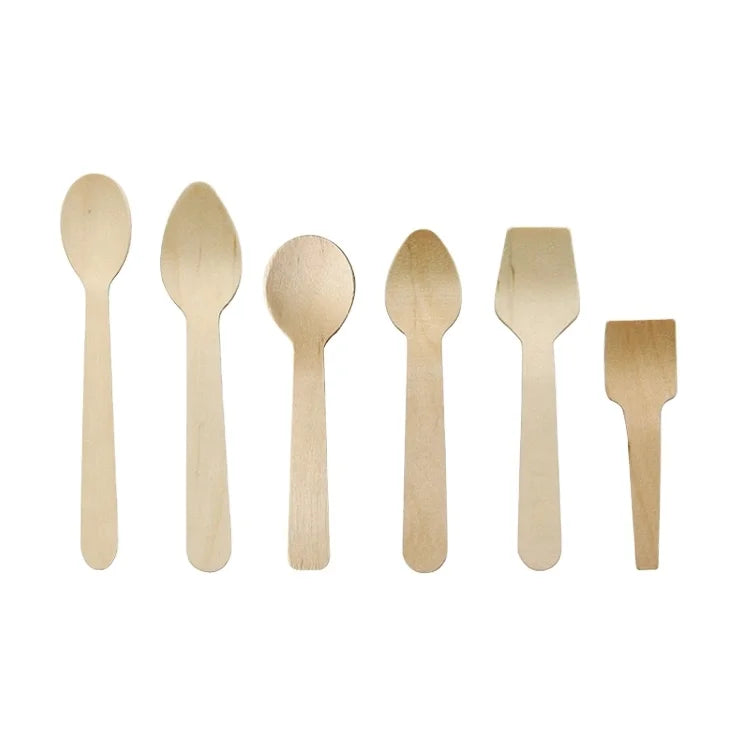 Eco-Friendly Small Bamboo Spoon Cutlery Biodegradable Disposable Customized Logo Printed Mini Wooden Spoon for Ice Cream
