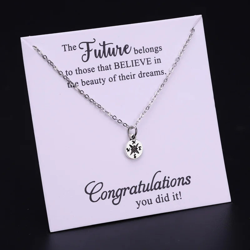 Senior 2023 2024 2025 2026 College High School Inspirational Graduate Graduation Gift Dainty Compass Charm Friendship Necklace