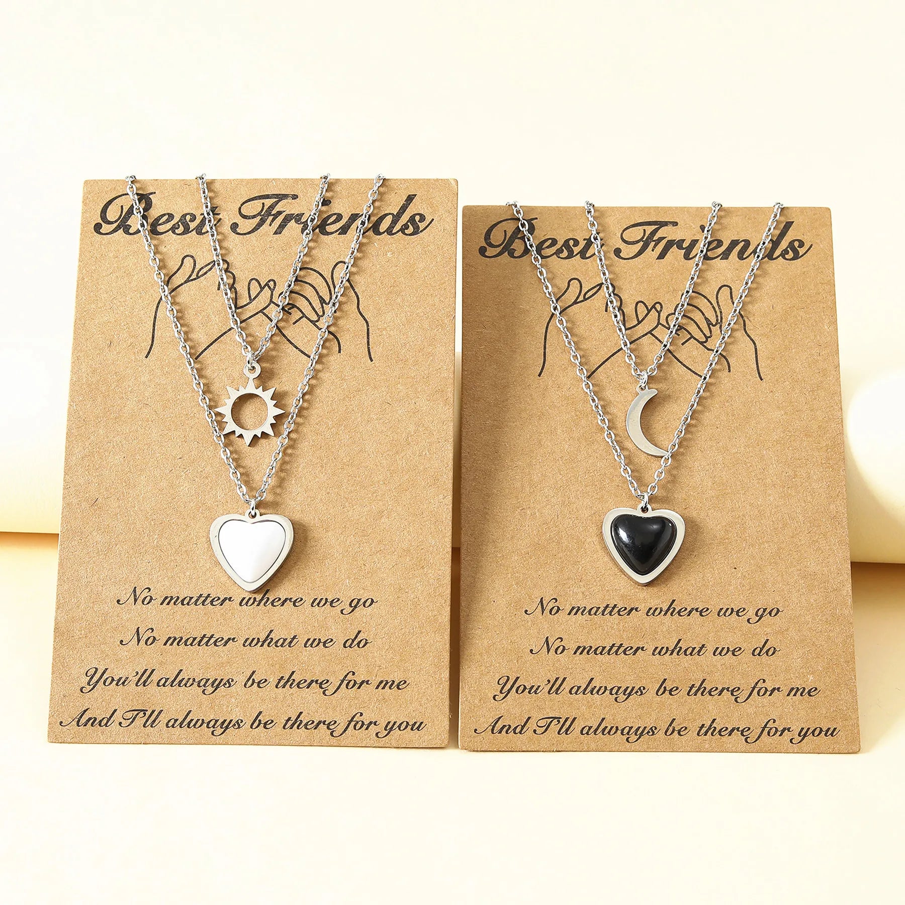 Collar De Pareja De Acero Inoxidable Stainless Steel Non Tarnish Sun and Moon Resin Charm Couple Necklace Layers BFF Necklace