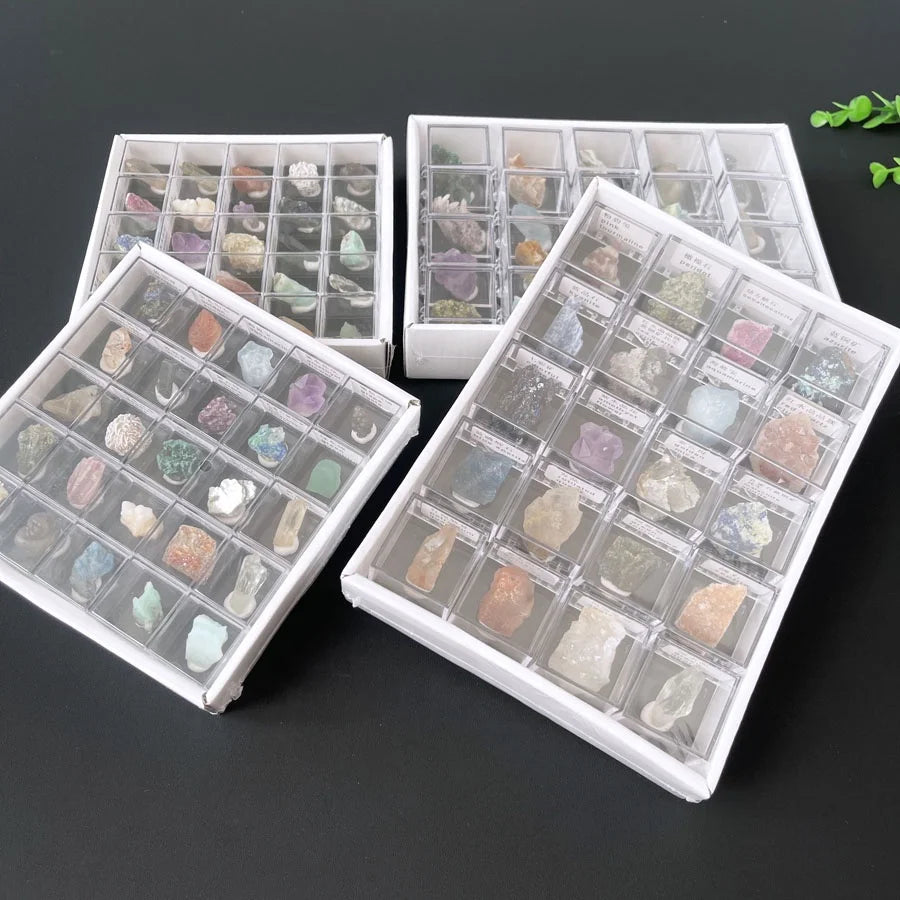 20 Box/ Set Natural Crystal Gemstone Mineral Rock Crystal Mineral Specimen With Acrylic Packing Gift Box