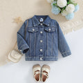 2025 Autumn New Fashionable Top Turn-Down Collar Kids' Denim Jacket Boys' Long Sleeve Button Casual Coat for Children Solid