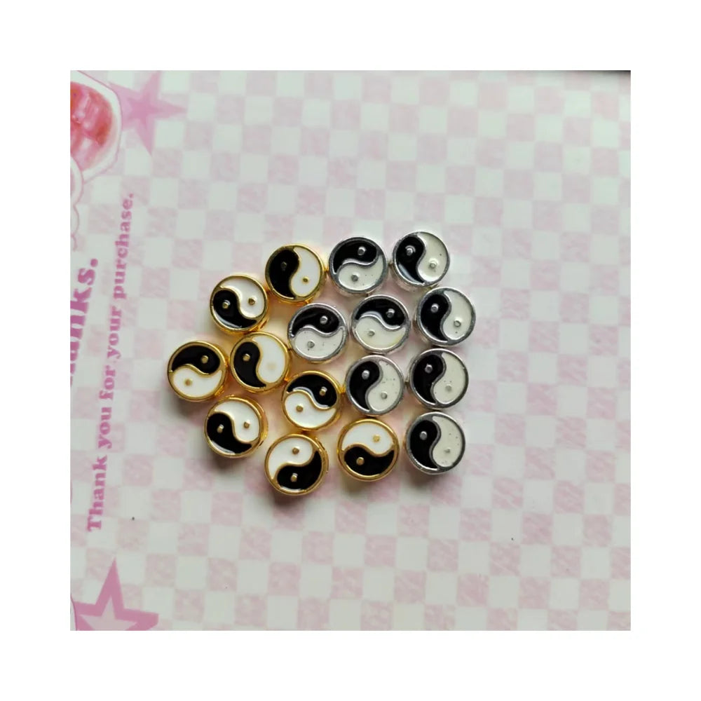 8mm Enamel Tai Chi Beads Flat Round Yin Yang Spacer Beads for Jewelry Making Bracelet DIY Keychain Accessories Wholesale