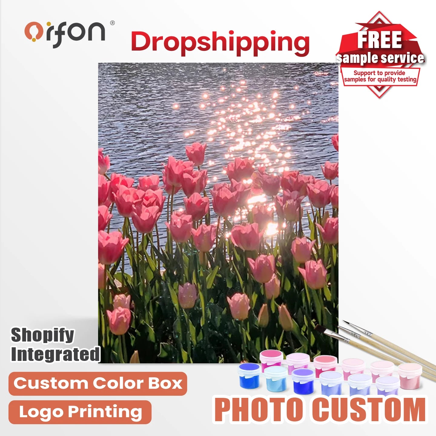 Orfon Dropshipping Lakefront Pink Tulip Landscape Paint by Numbers Kit -  Pink Tulips Art for Home Decor DIY Craft