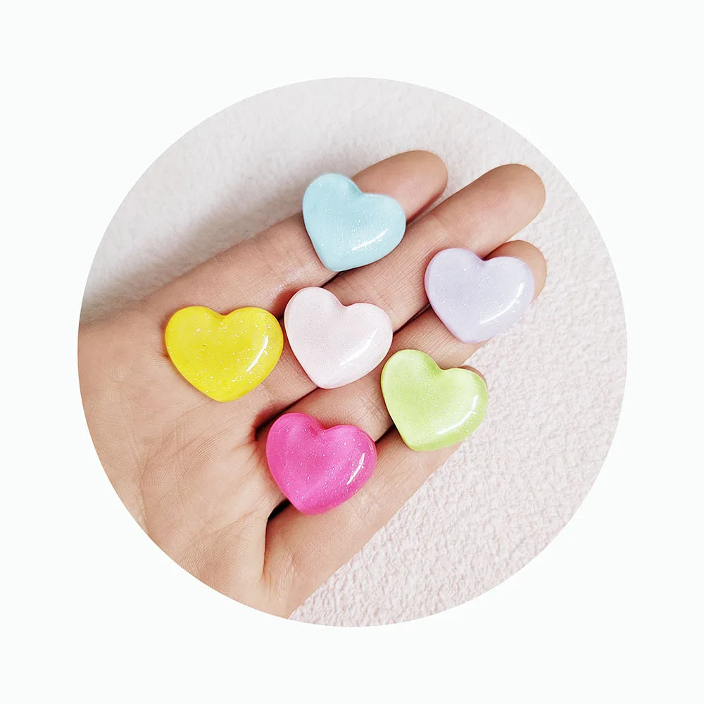 Novelty 100Pcs Colorful Grid Heart Resin  Flatback Cabochon Colorful Love Heart Embellishments DIY Jewelry Making Accessories