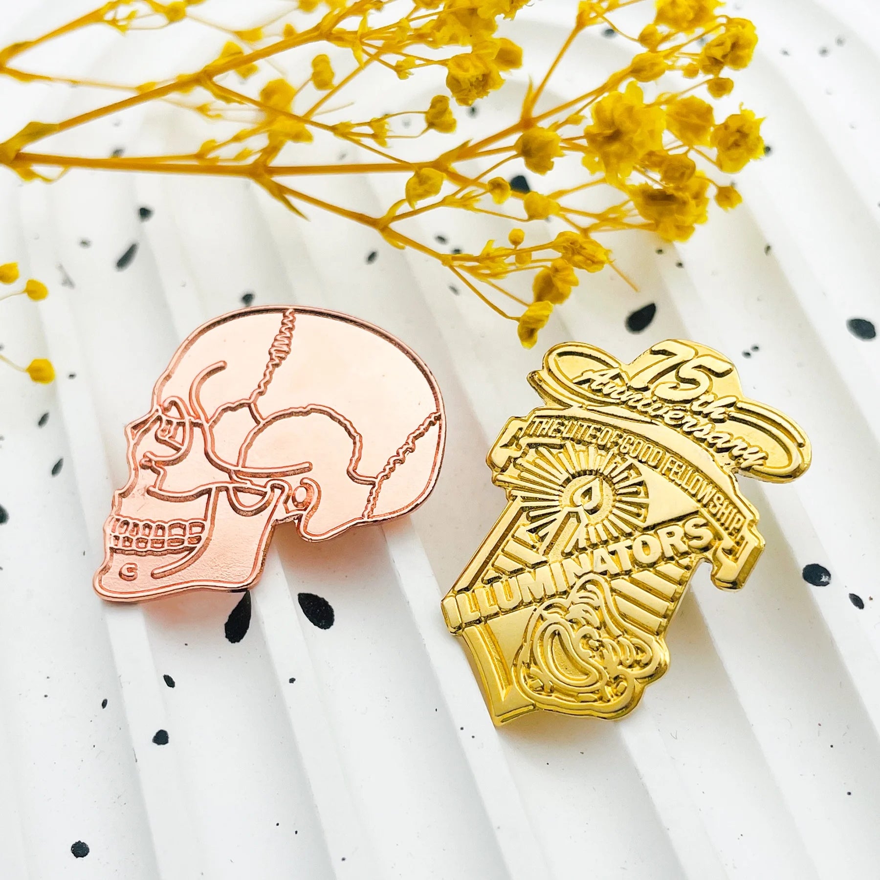 75th Anniversary Metal Badge Rose Gold Gold Plated Vintage Lapel Pin Collectible Brooch