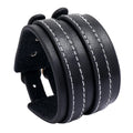 Men's Wholesale PU Leather Alloy Rhodium Plated Geometric Design Wide Cuff Bracelet Multi-layer Punk Jewelry Belt Buckle