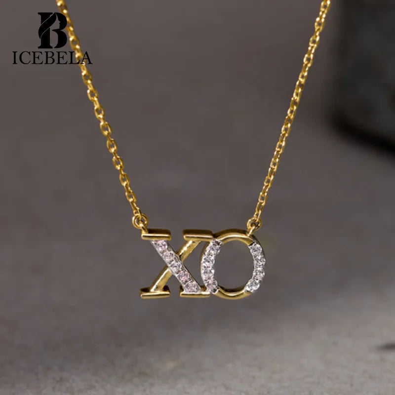 Light Luxury Chic 925 Sterling Silver 18k Gold Plated XO Letter Zircon Pendant Necklaces for Women