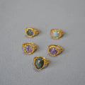 Vintage Gold Fill Brass Purple Fluorite Amazonite Labradorite Gemstone Adjustable Ring for Women