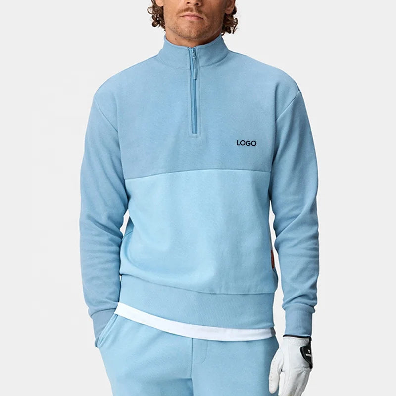 Luxury Custom Sport Zip Collar Golf Pull Over Quick-Dry Men's Outdoor Performance Sweatshirt Pant Pullover Two Piece Set