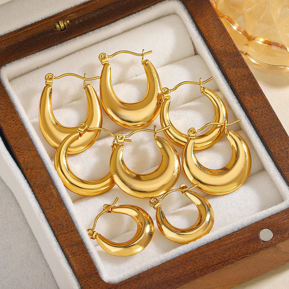 Stylish Simple Round Smooth Titanium Steel Earrings 18K Gold-Plated PVD Stainless Steel Earrings Gifts for Women