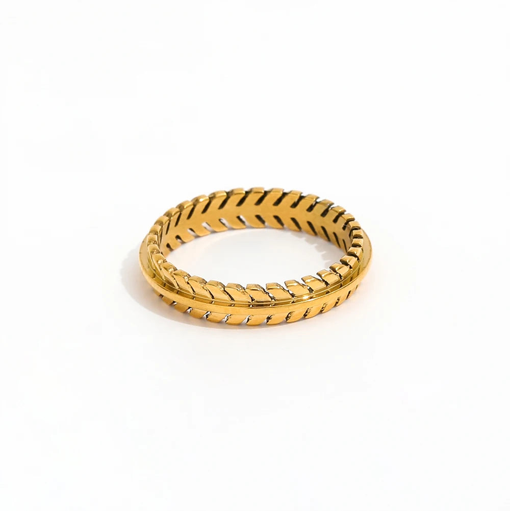 Joolim Wholesale 18K Gold Plated Hollow Olive Leaf Rings for Women Stainless Steel Jewelry