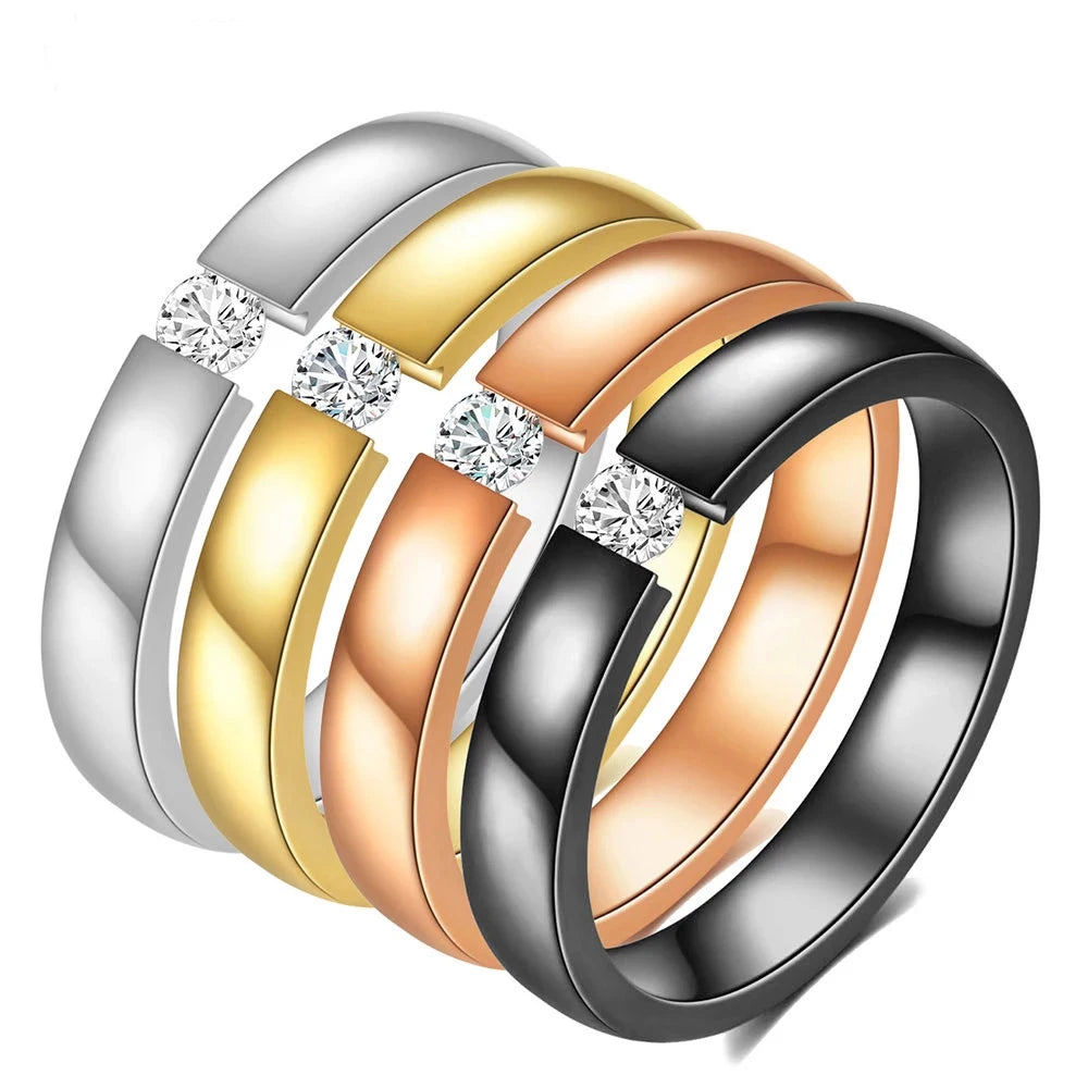 New Arrivals 3mm Thin Stainless Steel AAA CZ Stones Wedding Party Jewelry Bands