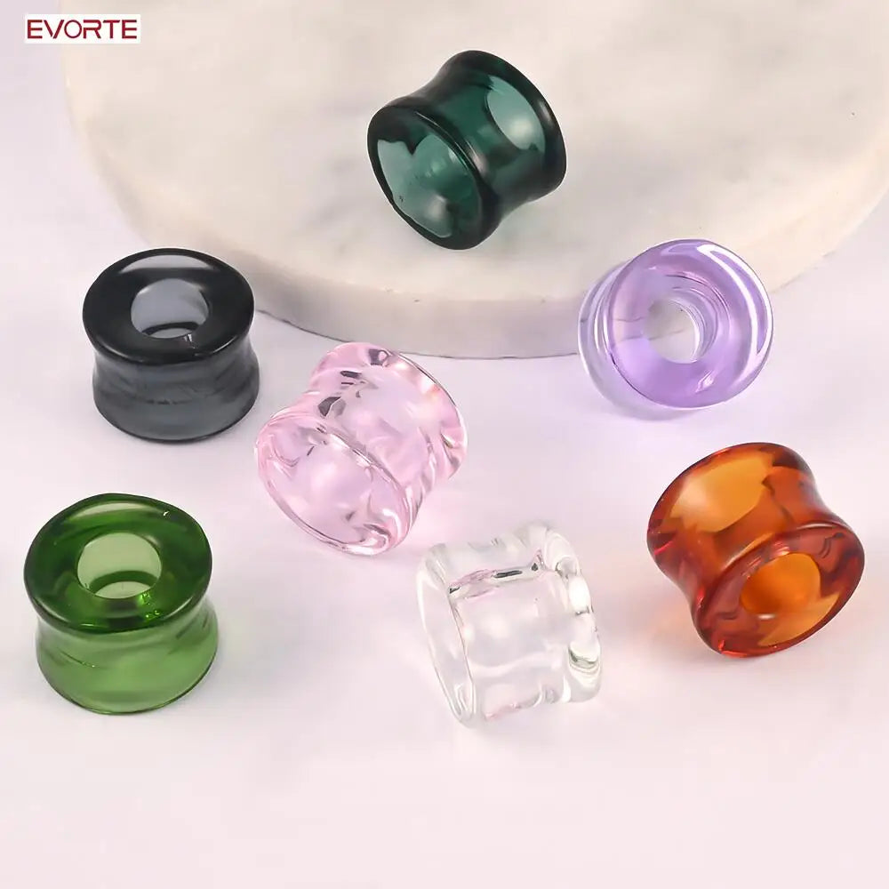 Evorte Cute Handmade Glass Unisex Ear Gauges Ear Plugs Ear Expander Weights Flesh Tunnels Piercing Body Jewelry
