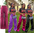 Hot Women's Cargo Pants & Trouser Casual Sweatpants Ladies Pockets Straight Metallic Long Pants Fall Winter 2024 Women Clothes