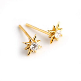 New fashion silver earrings jewelry 925 Sterling Silver small star stud earrings with white diamond gold plated earrings women